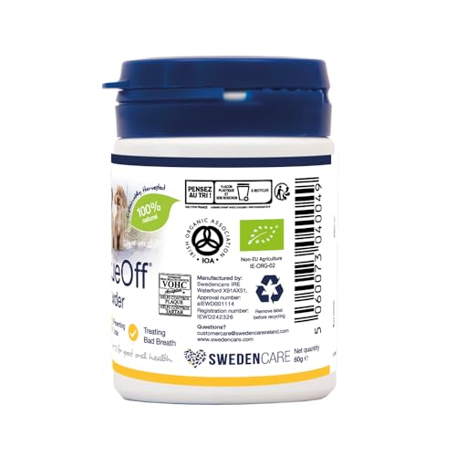 ProDen PlaqueOff Powder for Dogs & Cats, Tartar & Bad Breath Remover 100% Natural Teeth Cleaner and Plaque Remover 60 g