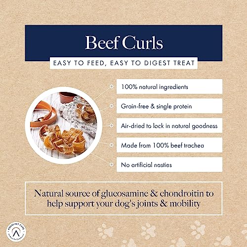 Hollings Beef Curls Dog Treats, All Natural Grain Free & Easily Digestible Air Dried Treats for Adult Dogs, Made From 100% Beef Trachea, 100 g