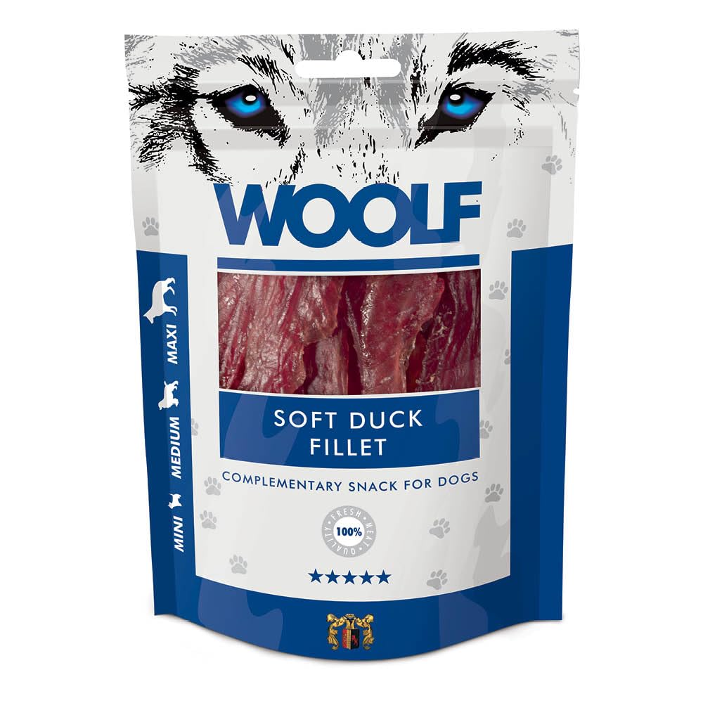 WOOLF Soft Duck Fillet Dog Treats - Complementary Snacks for Dogs. All-Natural Ingredients, High Meat Content, Nutritional, Free from Artificial Additives. Suitable for Dogs (100g)