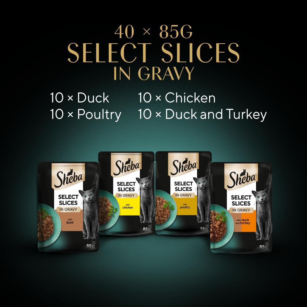 Sheba Select Slices Cat Wet Food - Poultry Selection in Gravy - 40x85g (Pack of 1)