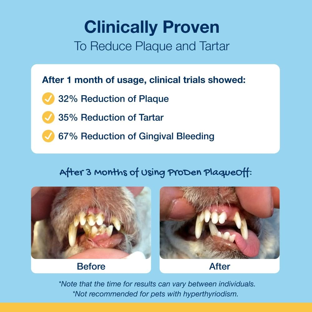 ProDen PlaqueOff Powder for Dogs & Cats, Tartar & Bad Breath Remover 100% Natural Teeth Cleaner and Plaque Remover 60 g