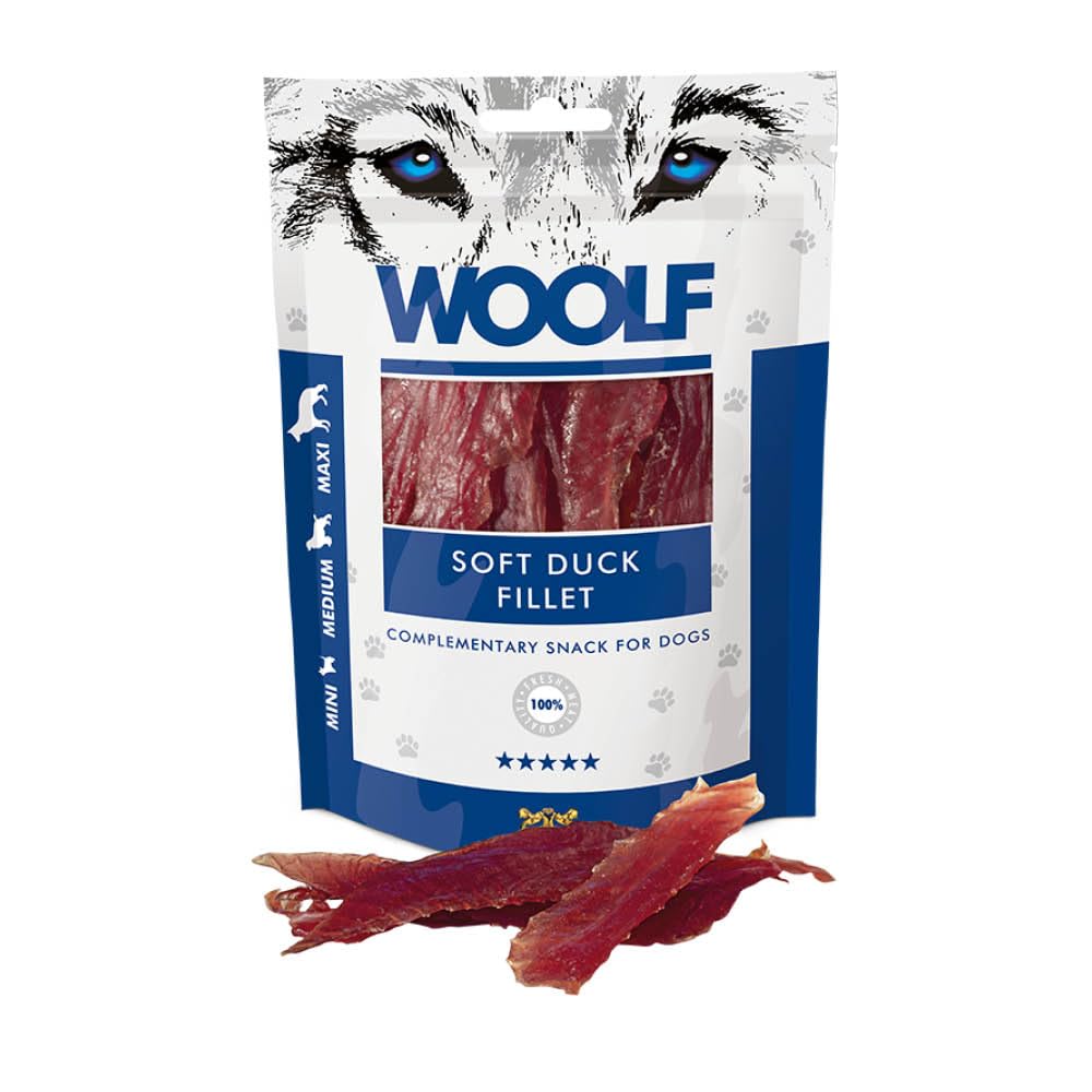 WOOLF Soft Duck Fillet Dog Treats - Complementary Snacks for Dogs. All-Natural Ingredients, High Meat Content, Nutritional, Free from Artificial Additives. Suitable for Dogs (100g)