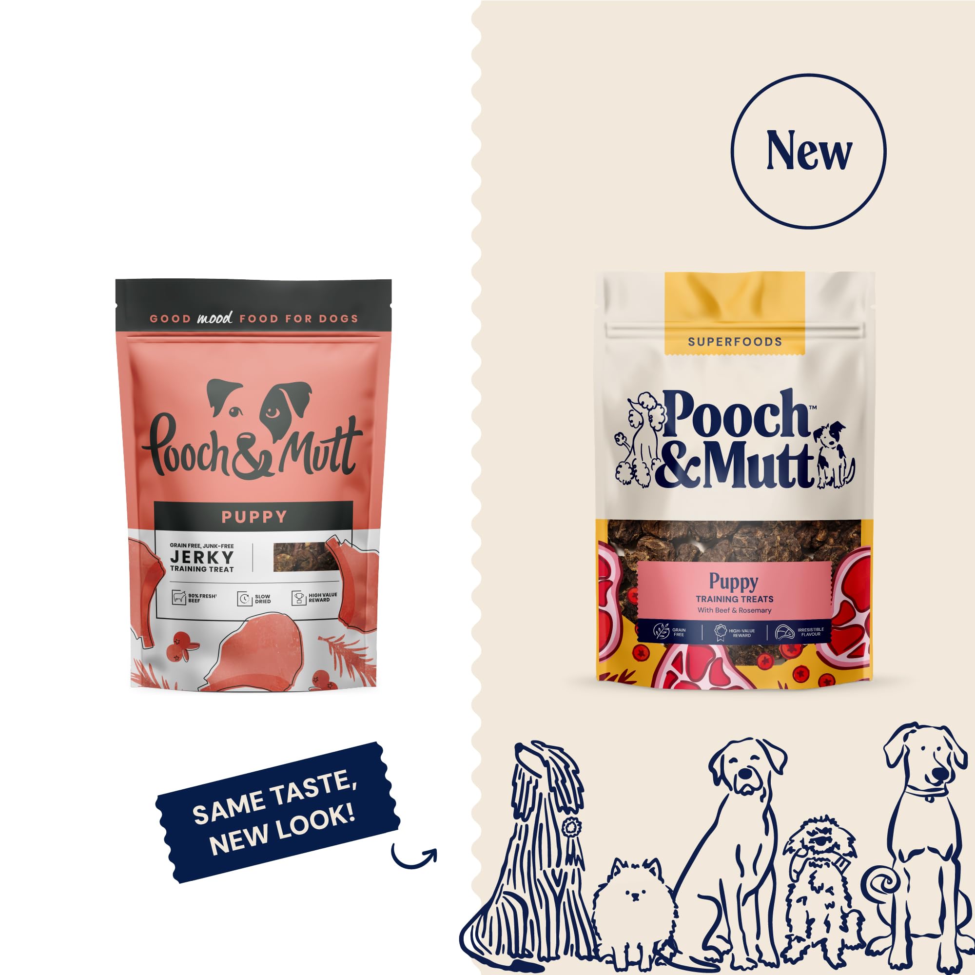 Pooch & Mutt - Puppy Jerky Training Treats, Grain Free Dog Treat Suitable for All Ages, Beef Jerky for Dog Training, Pack of 1x80g (packaging may vary)