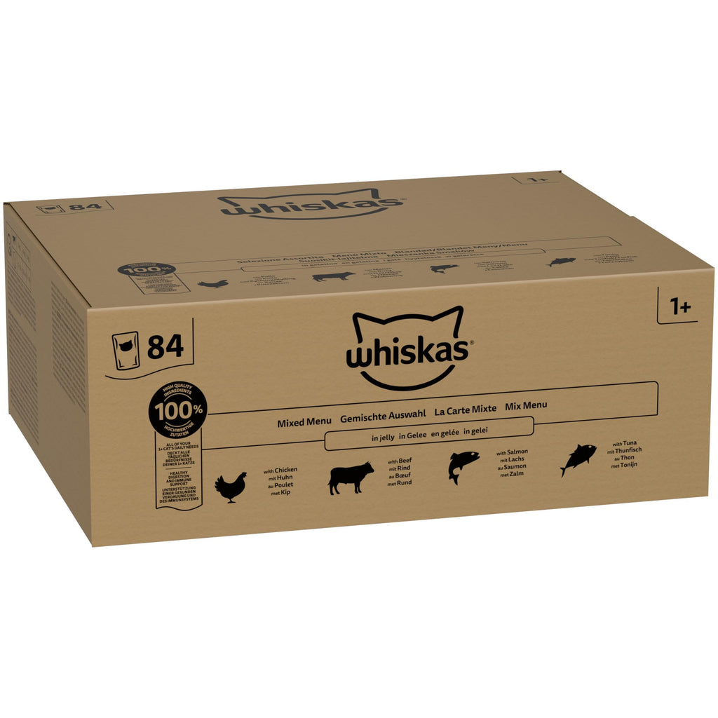 whiskas 1 plus Adult Mixed Selection in Jelly 84 Pouches, Adult Wet Cat Food, Megapack (84 x 85 g)