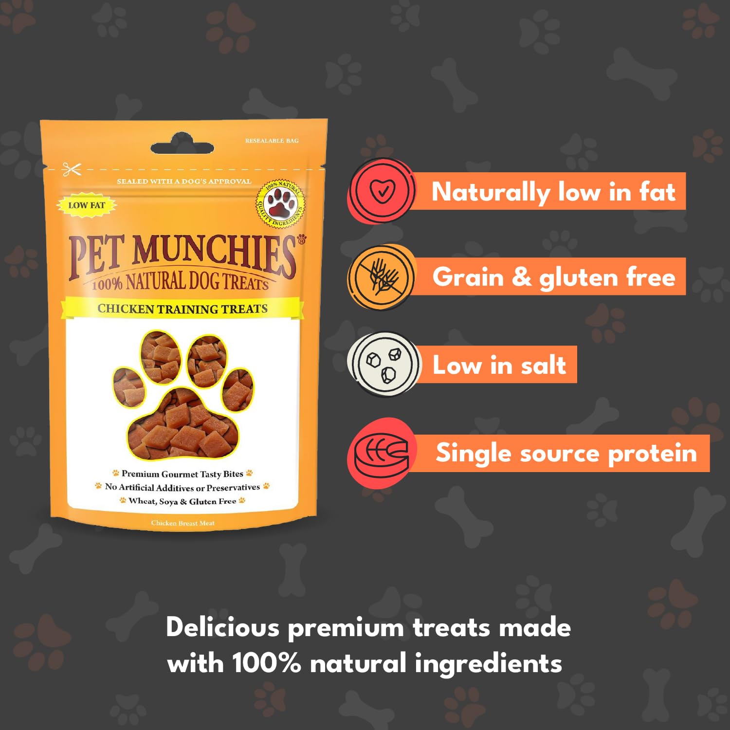 Pet Munchies Chicken Dog Training Treats, Grain Free Tasty Bites with Natural Real Meat, Low in Fat 50g