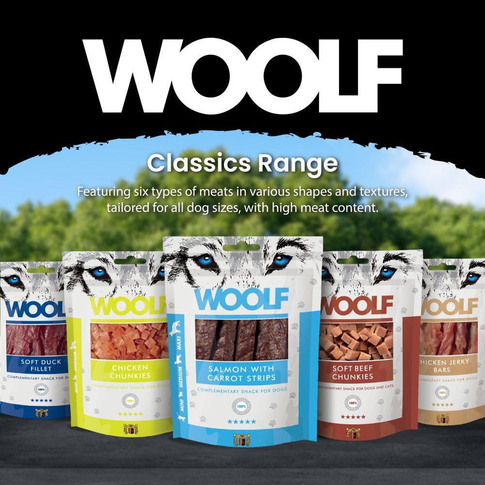 WOOLF Soft Duck Fillet Dog Treats - Complementary Snacks for Dogs. All-Natural Ingredients, High Meat Content, Nutritional, Free from Artificial Additives. Suitable for Dogs (100g)