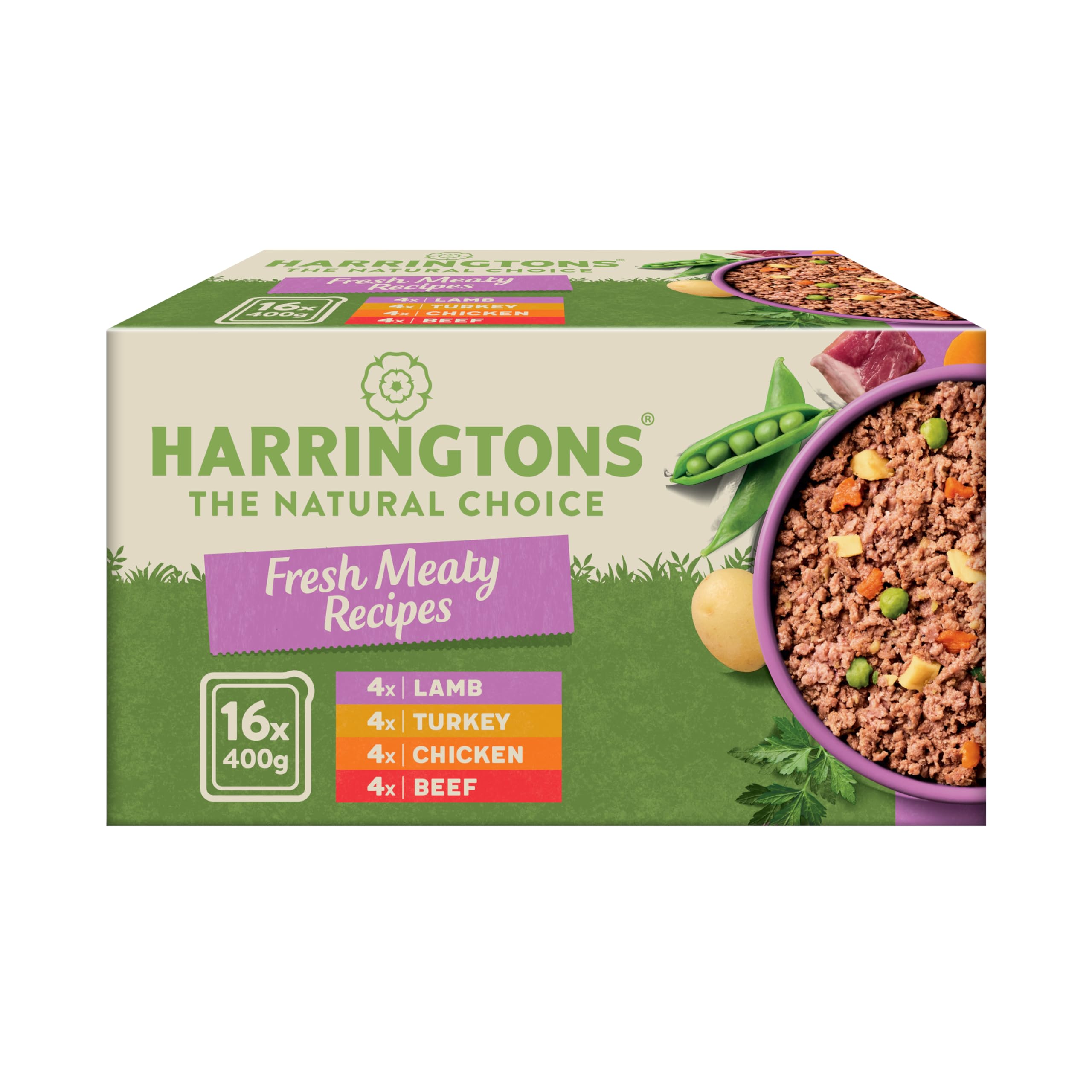 Harringtons Complete Wet Tray Grain Free Hypoallergenic Adult Dog Food Meaty Bumper Pack 16x400g - Chicken, Lamb, Beef & Turkey - Made with All Natural Ingredients (Package may vary)