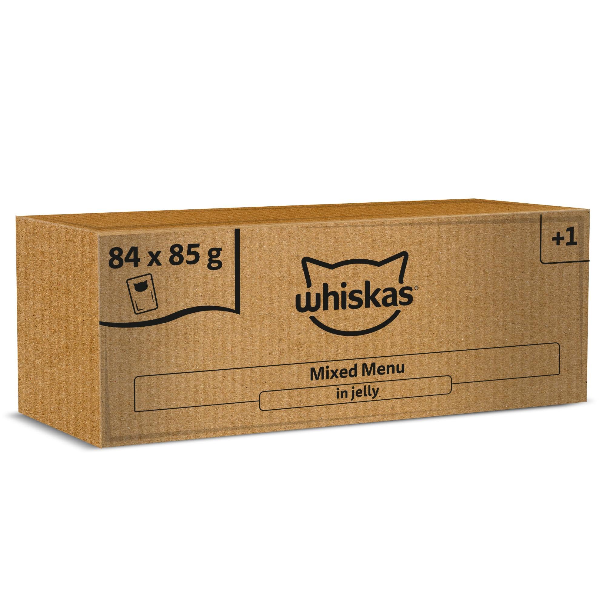 whiskas 1 plus Adult Mixed Selection in Jelly 84 Pouches, Adult Wet Cat Food, Megapack (84 x 85 g)