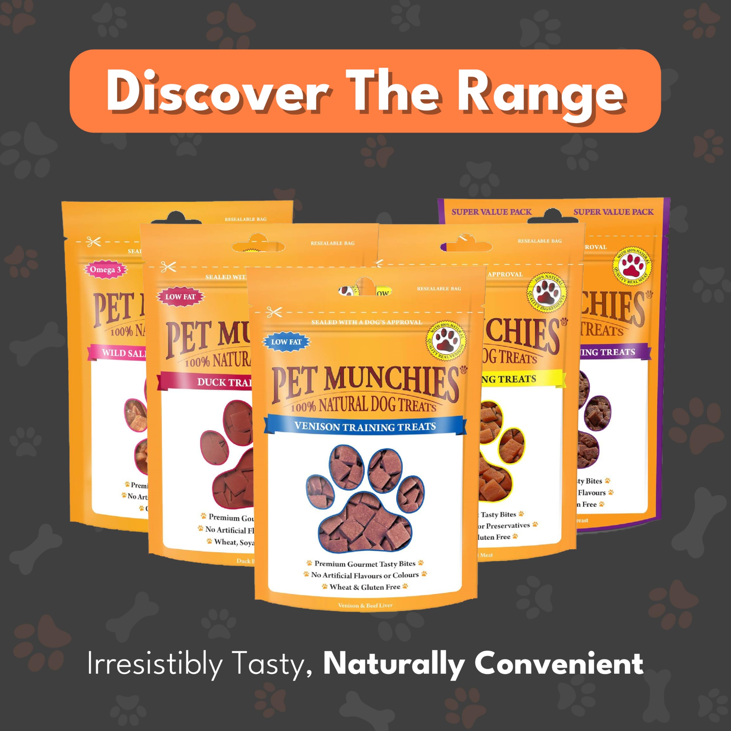 Pet Munchies Venison & Beef Liver Dog Training Treats, Grain Free Tasty Bites with Natural Real Meat, Low in Fat 50g